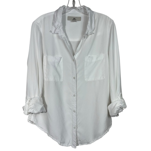 Thread & Supply White 100% Tencel Lyocell Button Down Roll Tab Sleeve Top Large - Picture 1 of 6